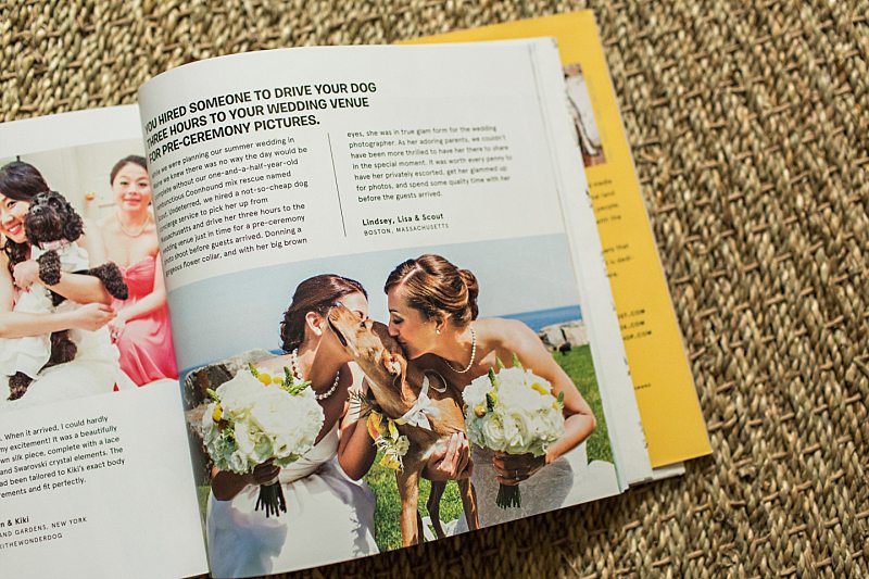 A photo taken by Hailey & Joel of two brides with their dog published in a book.