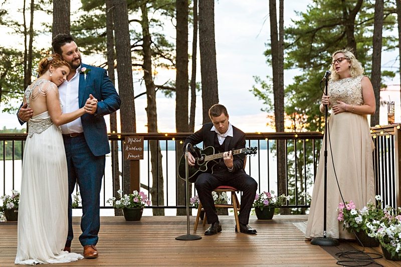 A photo of a bride and groom's outdoor first dance in Ellsworth, Maine.