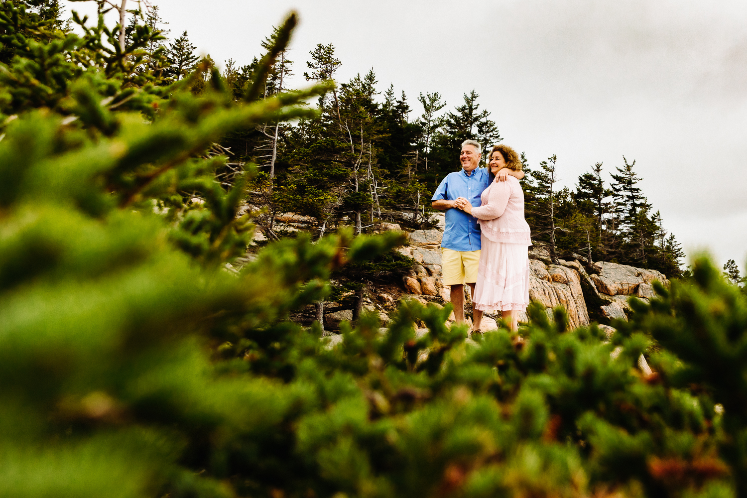Happy couple at Otter Cliffs Acadia elopement