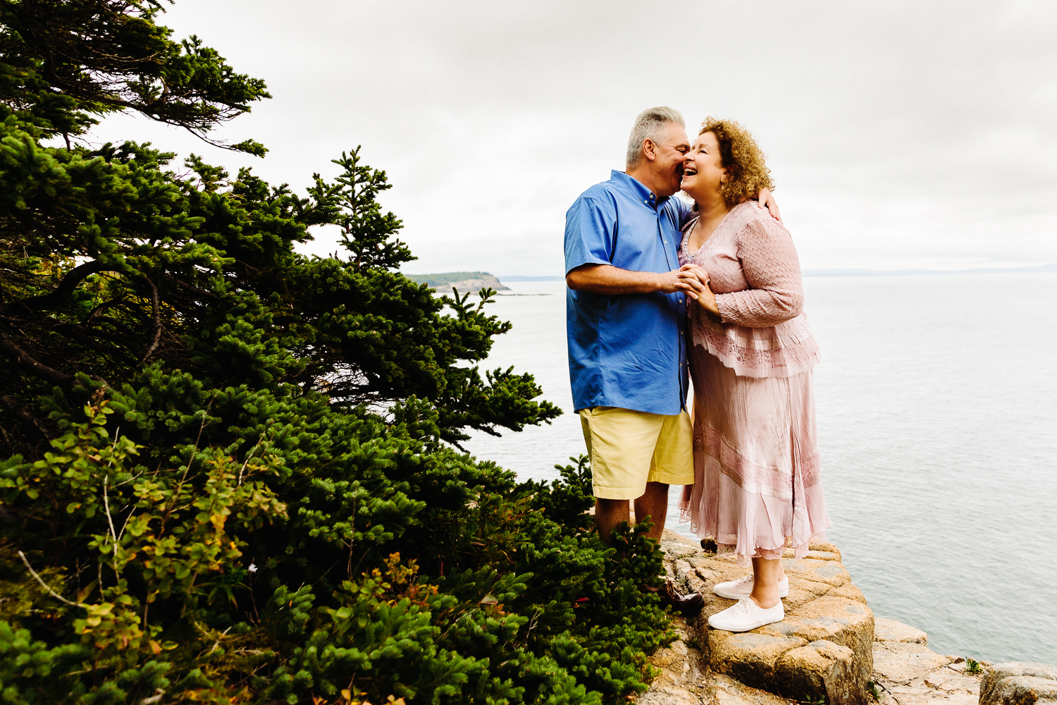 couple laughing together after Acadia National Park elopement