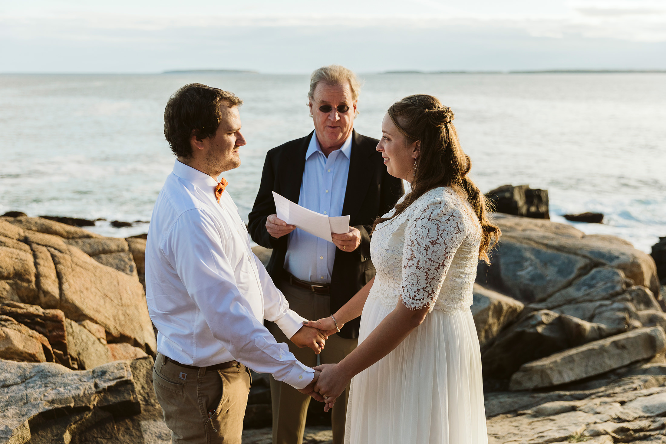 wedding ceremony during elopement in Acadia National Park