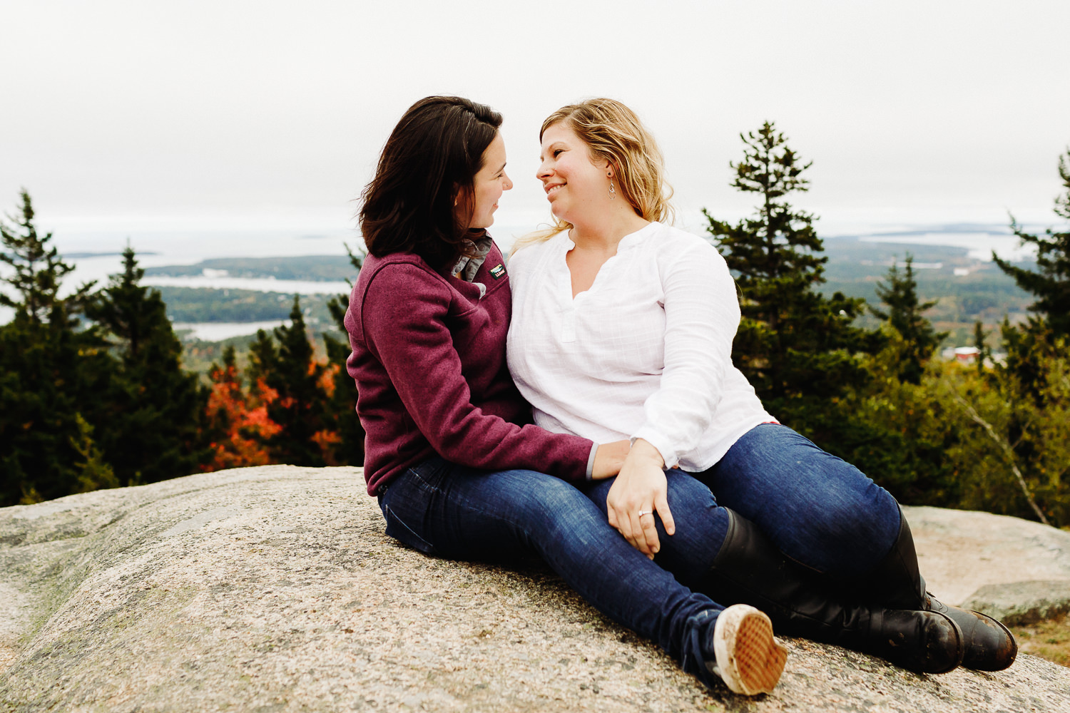 engagement photos on Beech Mountain in Acadia National Park