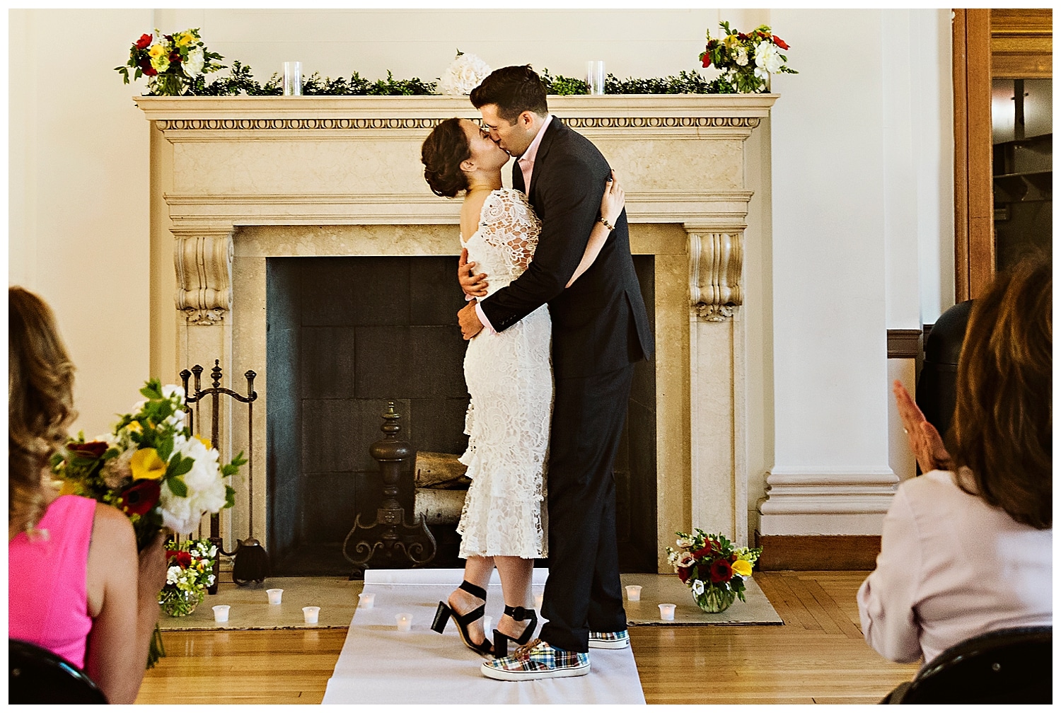 first kiss at Portland Maine elopement at city hall