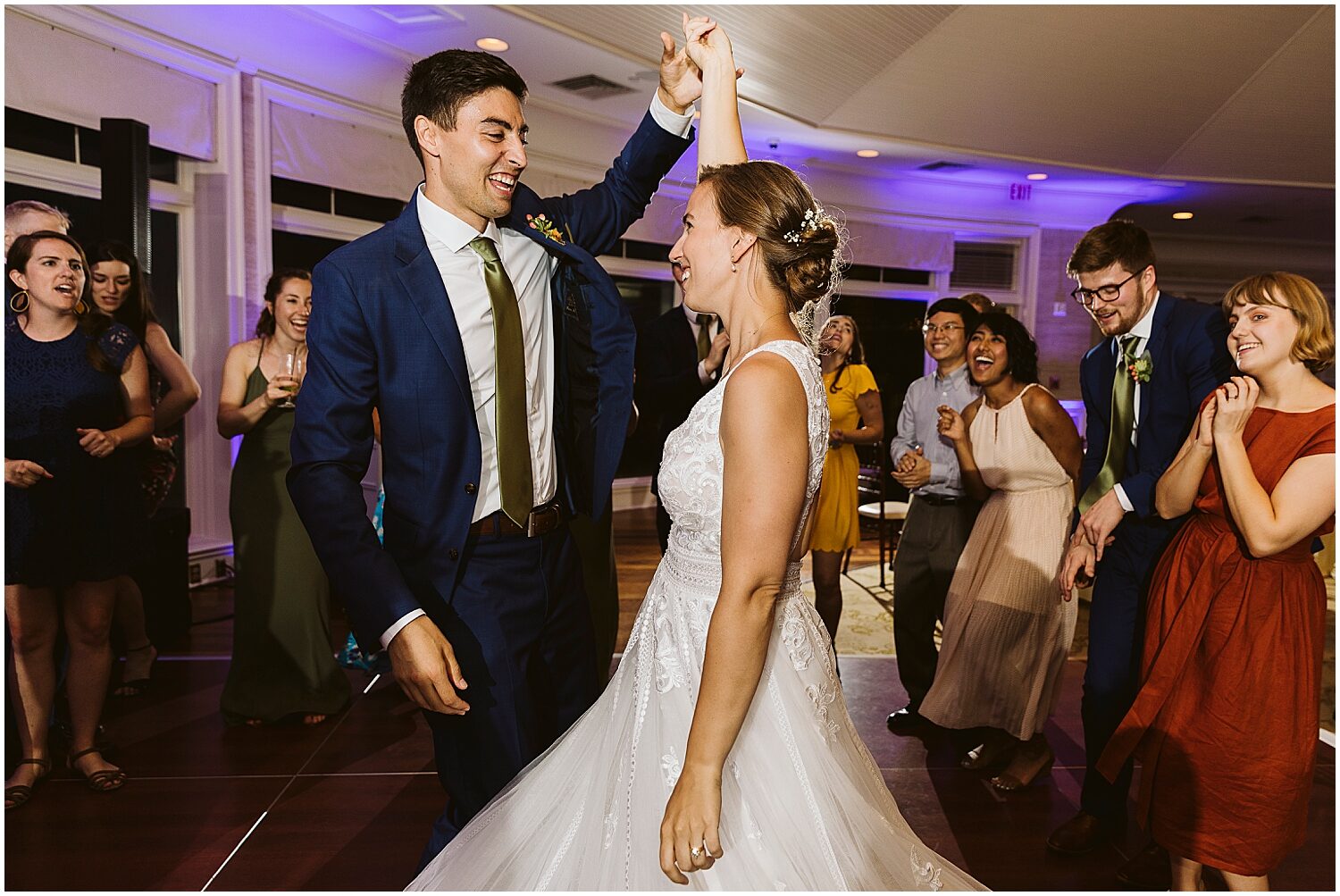bride and groom dancing at Maine wedding reception