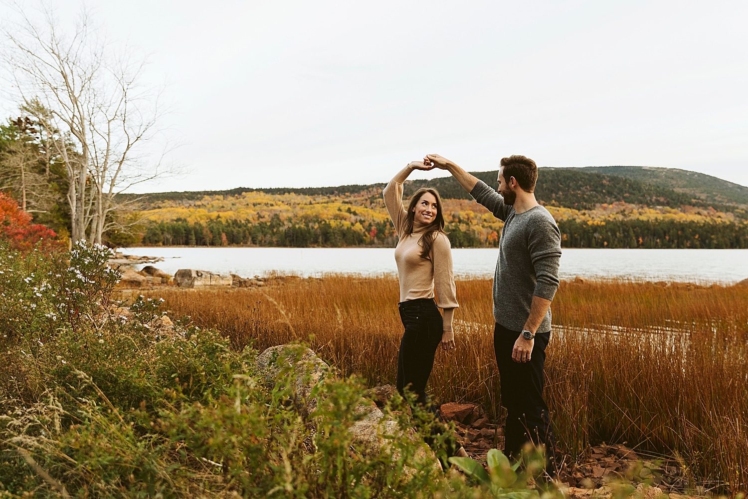 couple dancing at Eagle Lake in Acadia National Park