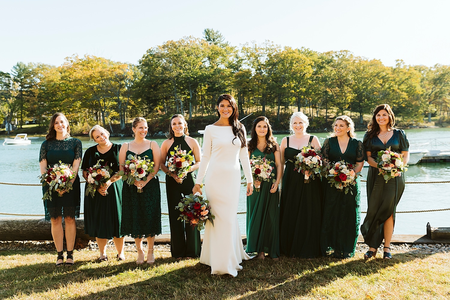 Bride and bridesmaids at York Maine wedding