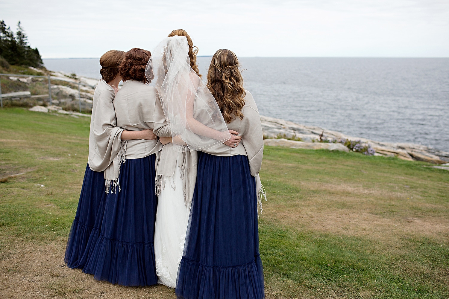 Bride and sisters at Bristol Maine wedding