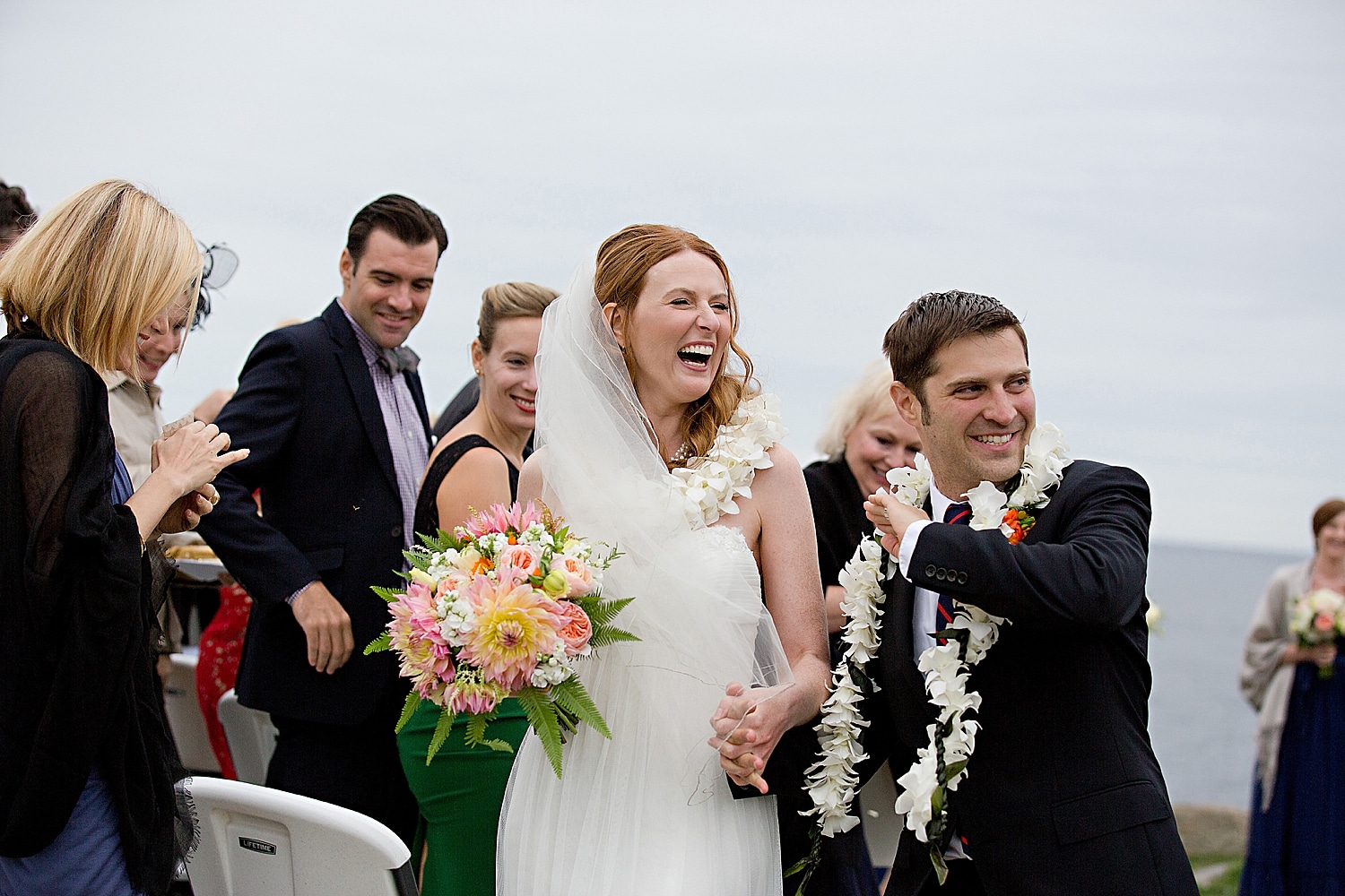 Recessional at Bristol Maine wedding ceremony at Pemaquid Point Lighthouse