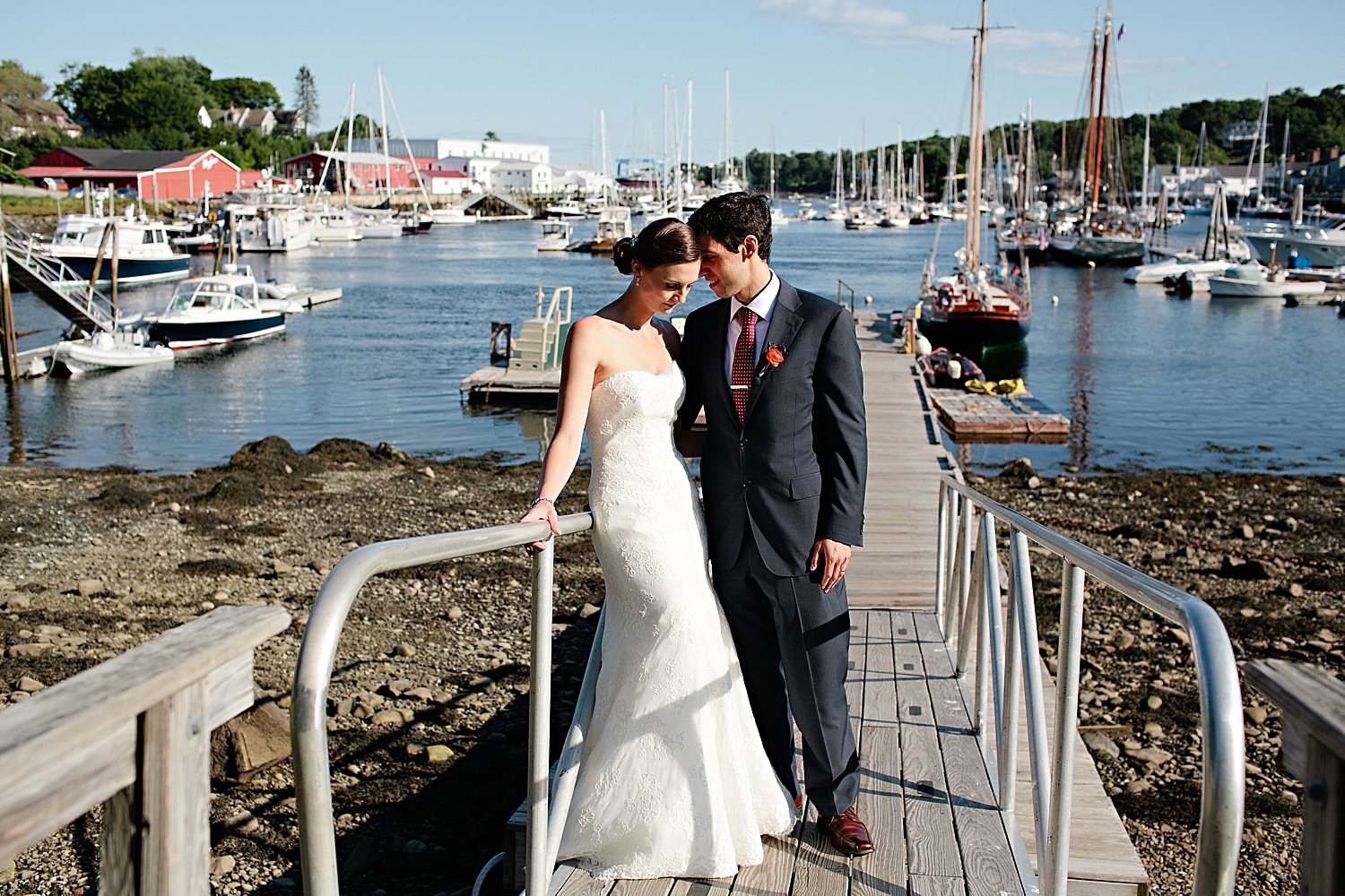 Bride and groom at Camden Harbor