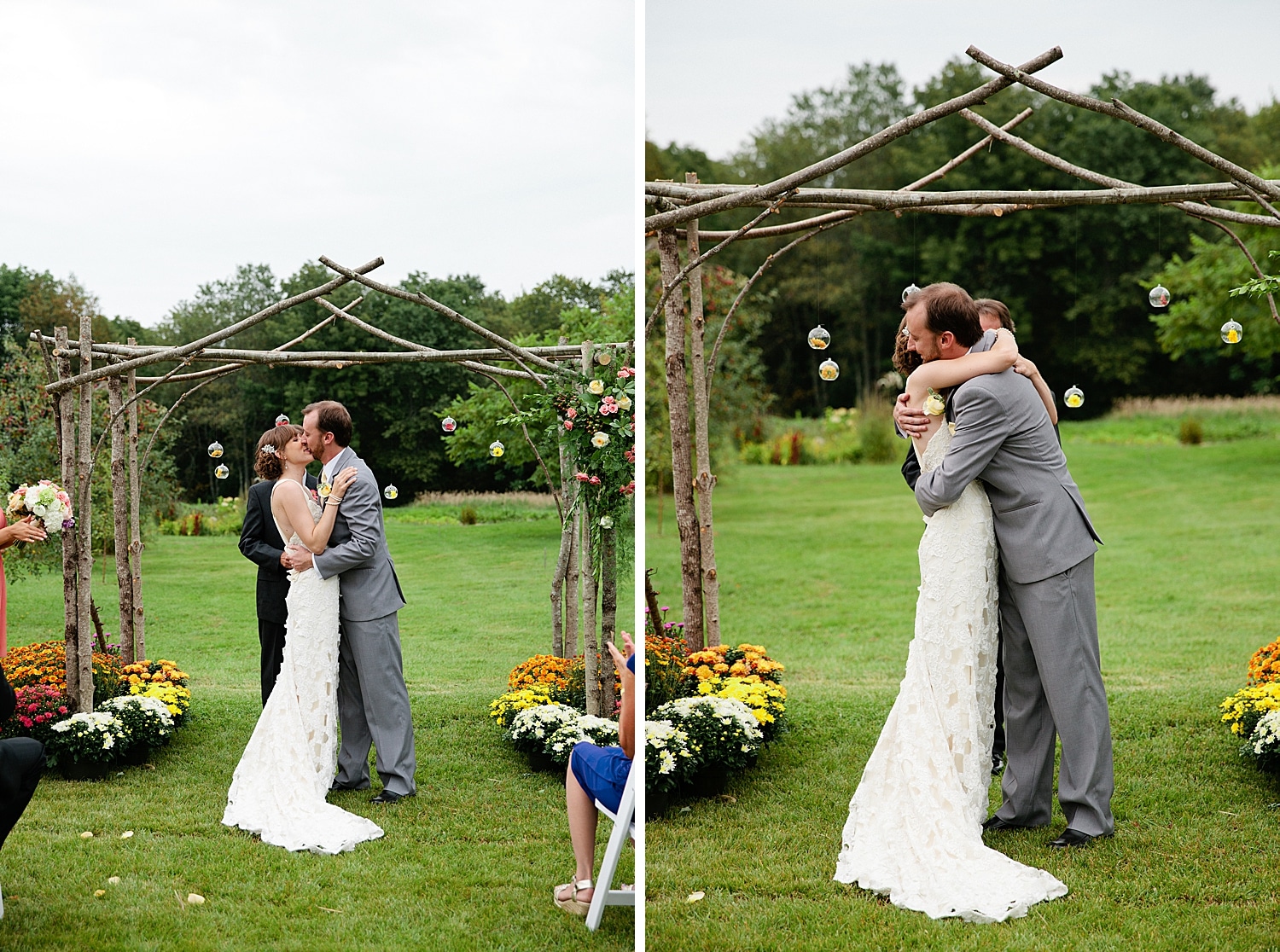 first kiss at Maine farm wedding