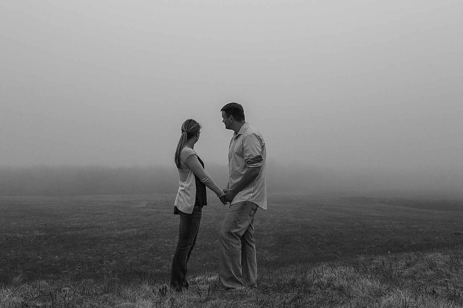 Foggy engagement photos at The Wells Reserve at Laudholm