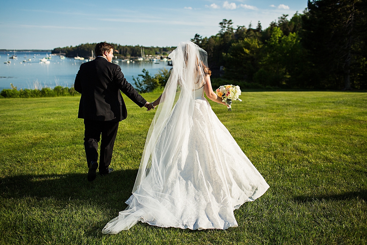Bride and groom at Maine wedding at the Asticou Inn
