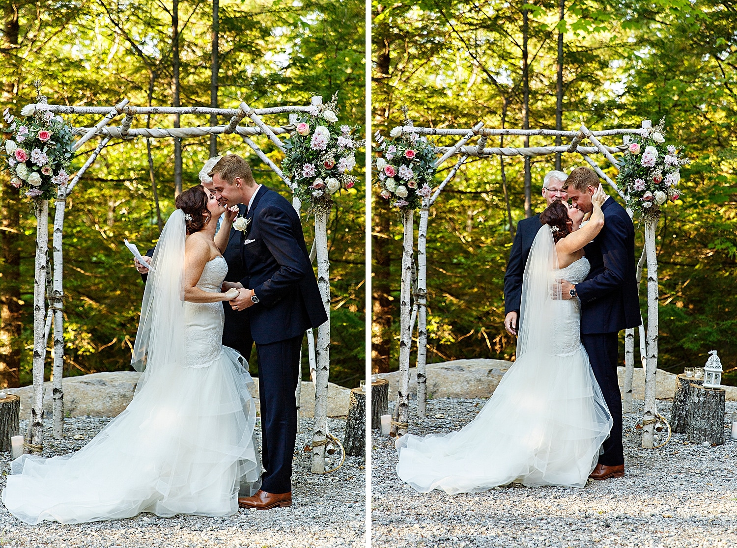 first kiss at Maine wedding at Granite Ridge Estate & Barn