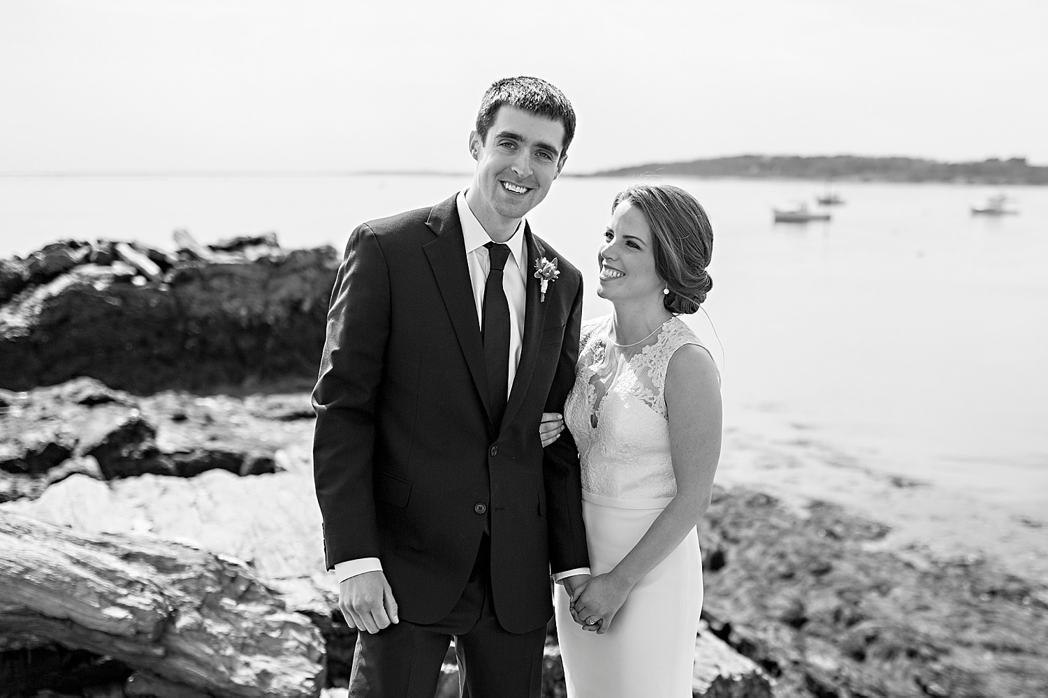 wedding portrait at Kettle Cove before Portland Maine city hall wedding