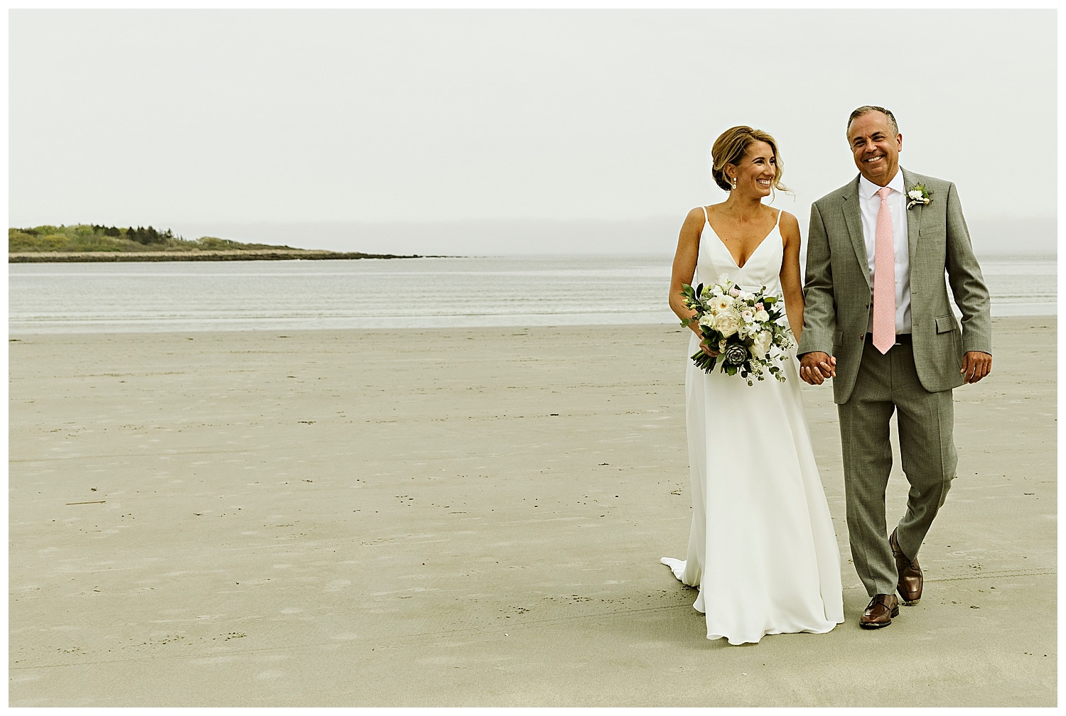 bride and groom laughing at Hidden Pond wedding in Kennebunkport, Maine