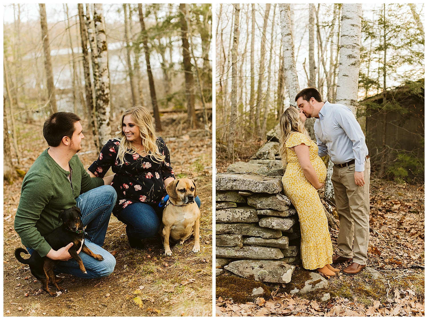 parents-to-be with their dogs in Palermo, Maine