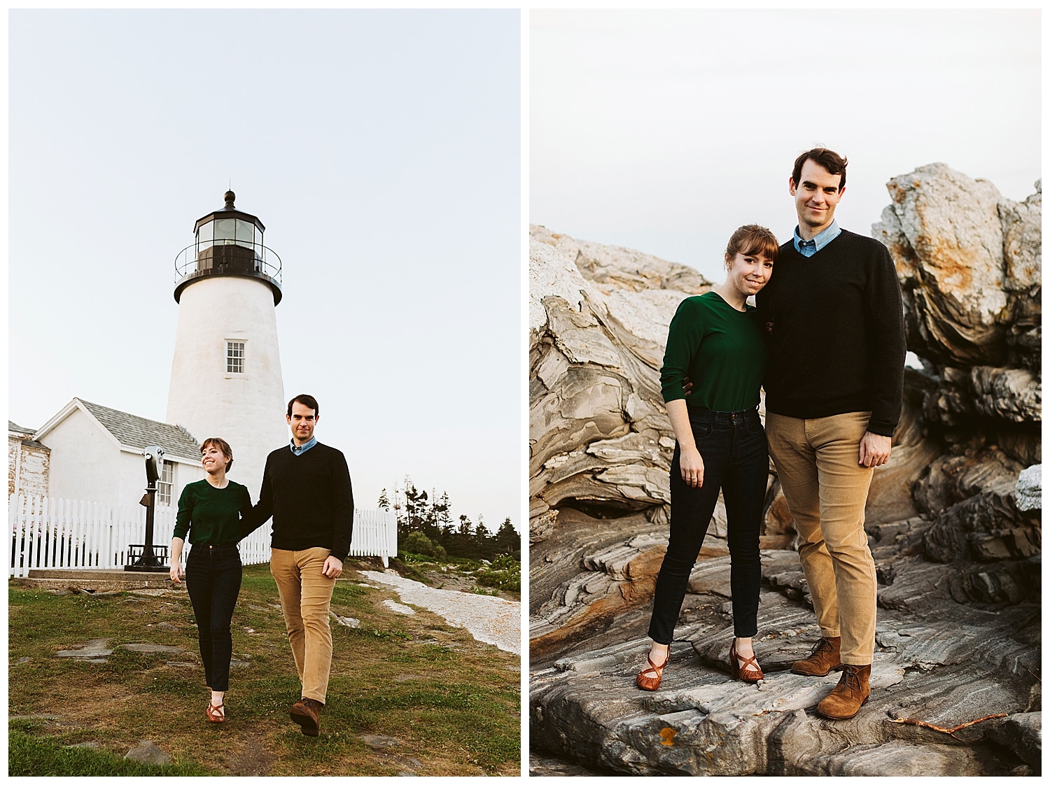 Engagement photos in Bristol Maine at Pemaquid Point Lighthouse