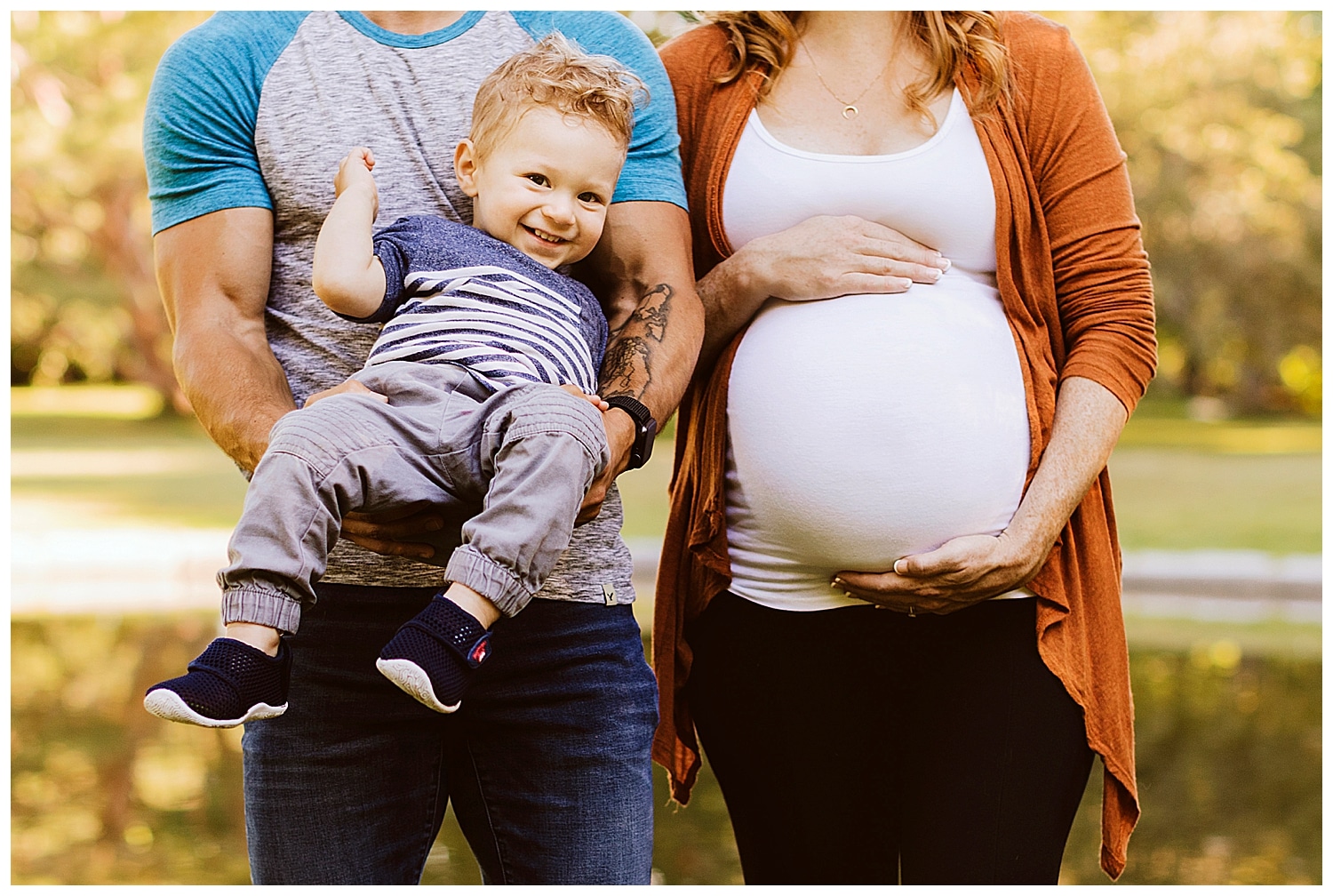 baby bump and toddler at maternity photos at University of Maine