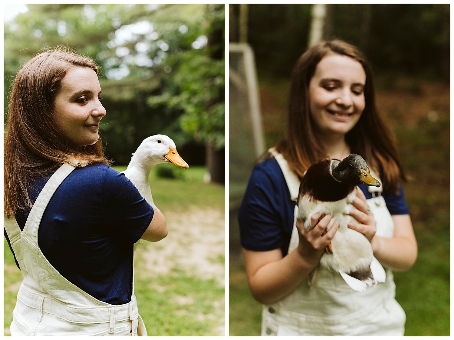 senior girl holding pet ducks