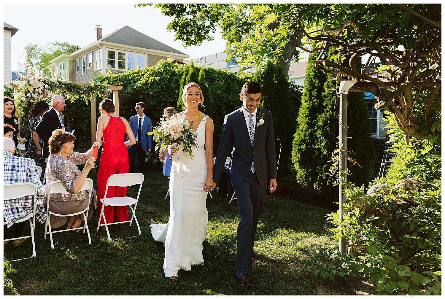 wedding recessional at microwedding in Watertown, Massachusetts
