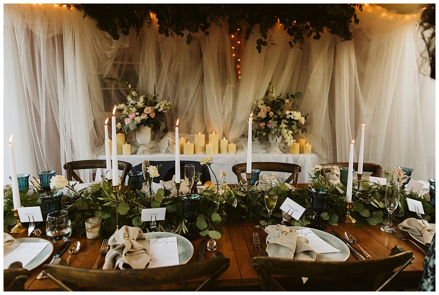 reception tablescape at microwedding in Watertown, Massachusetts