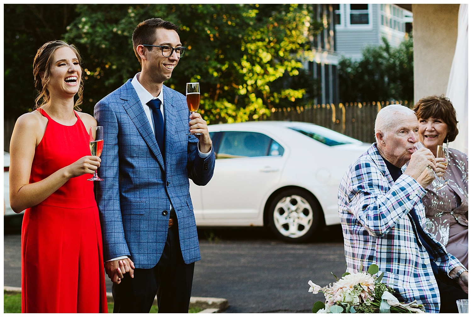 wedding toasts at microwedding in Watertown, Massachusetts