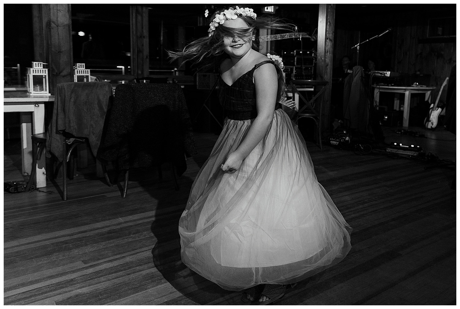 flower girl dancing at Linekin Bay Resort wedding