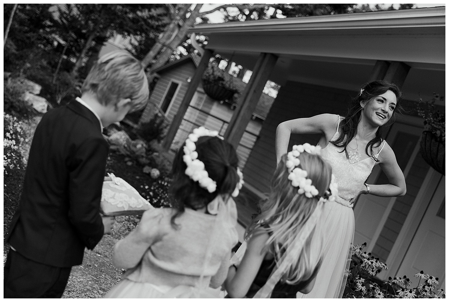 bride, ring bearer, and flowers girls