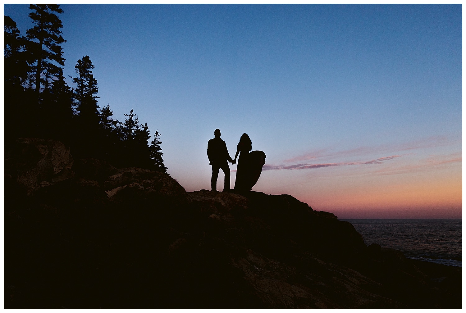silhouette of couple in Acadia National Park