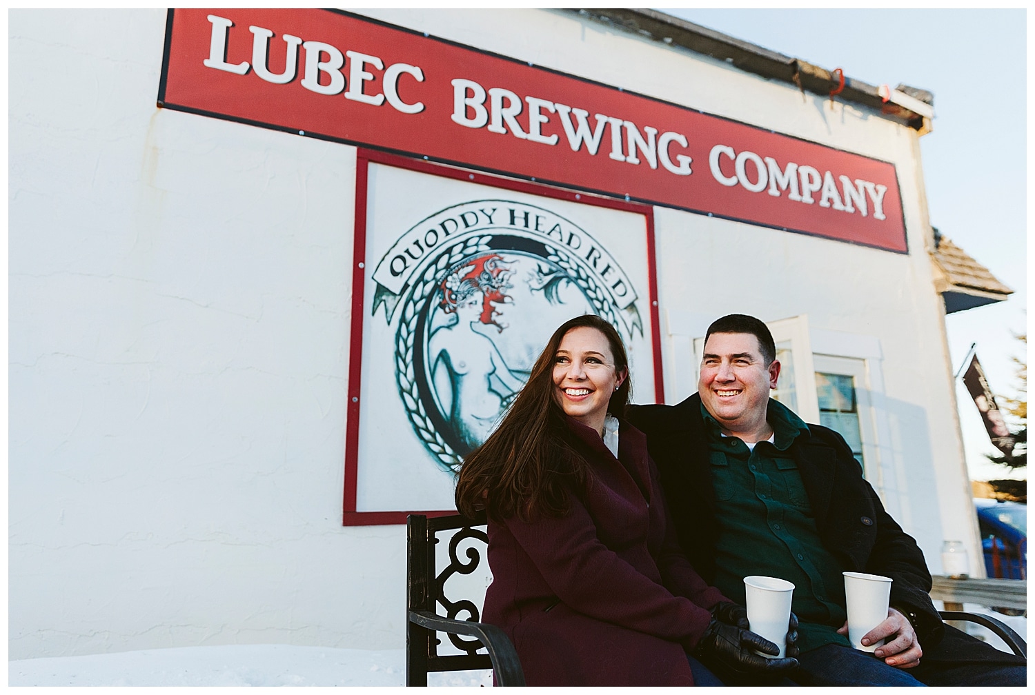 Engagement photos in Lubec, Maine at Lubec Brewing