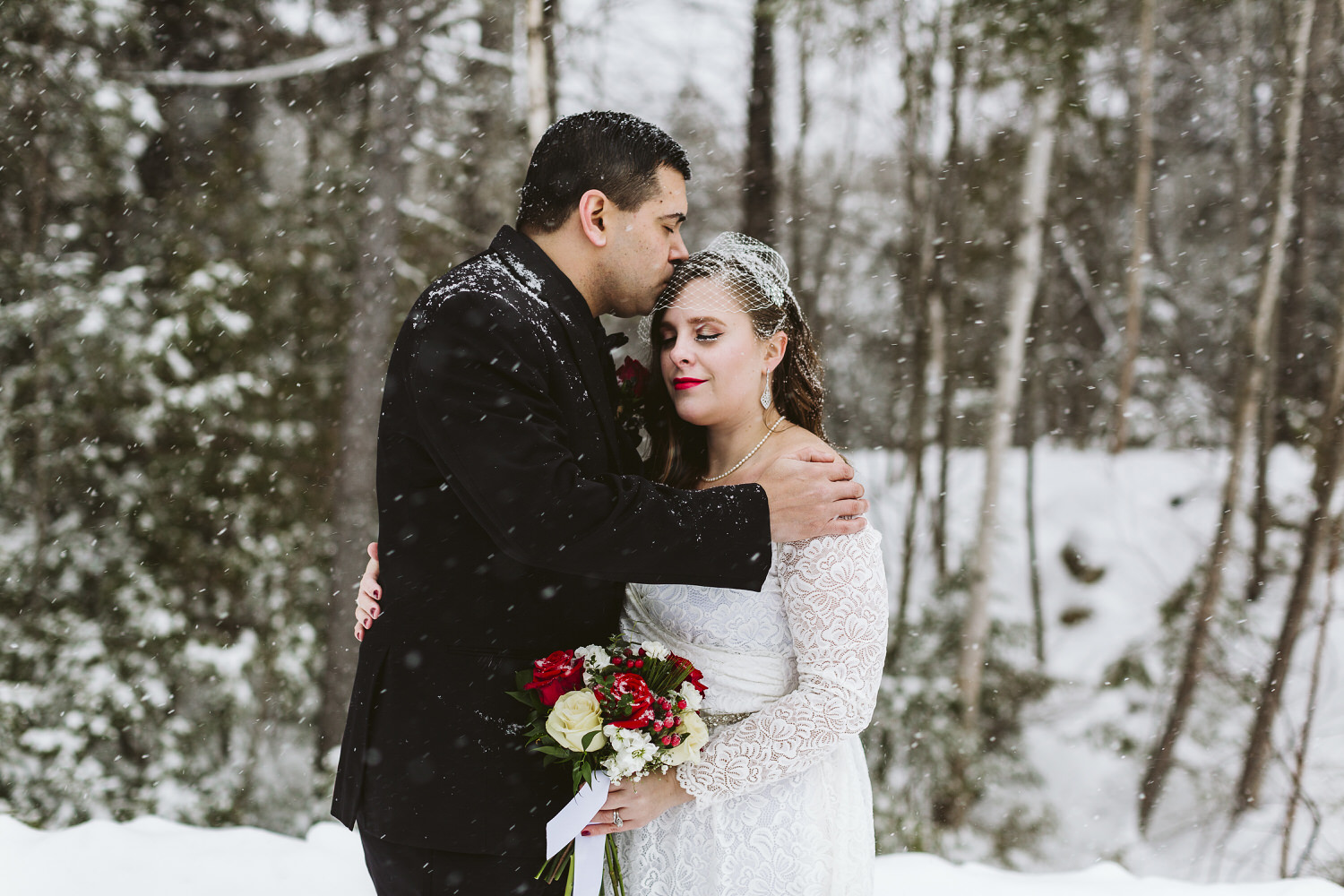 winter wedding in Millinocket Maine