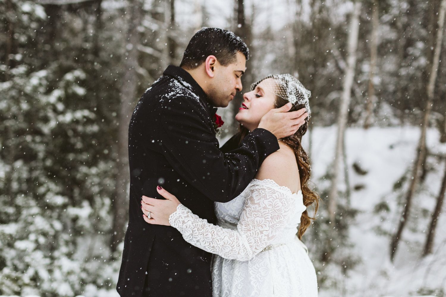 Maine winter wedding portrait