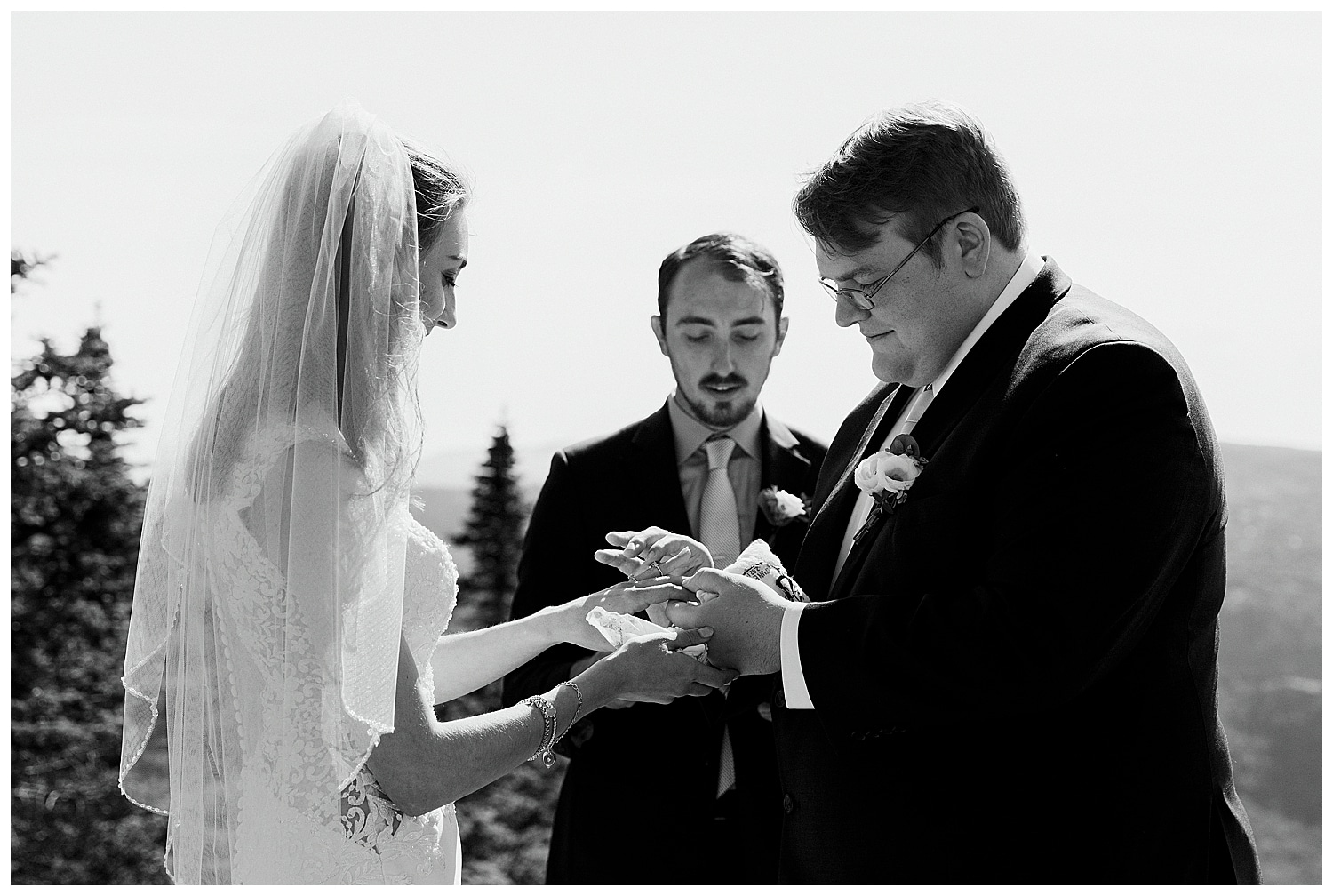 ring exchange during elopement in Acadia National Park