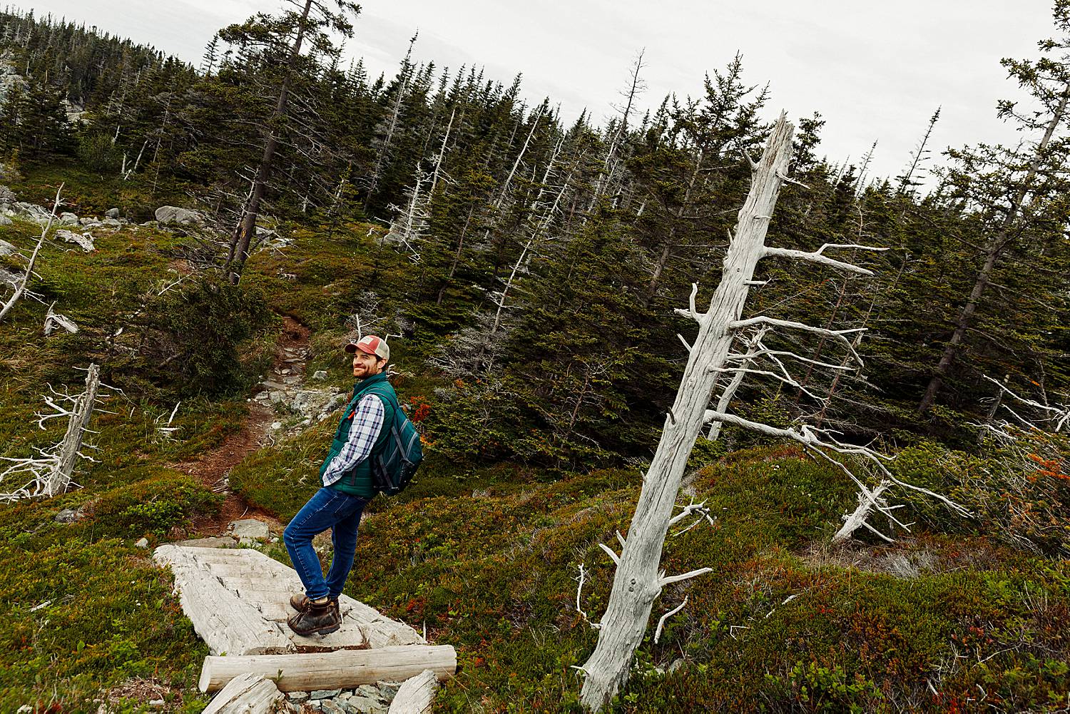 Lubec, Maine photographer Joel Crabtree hiking Boot Head Preserve