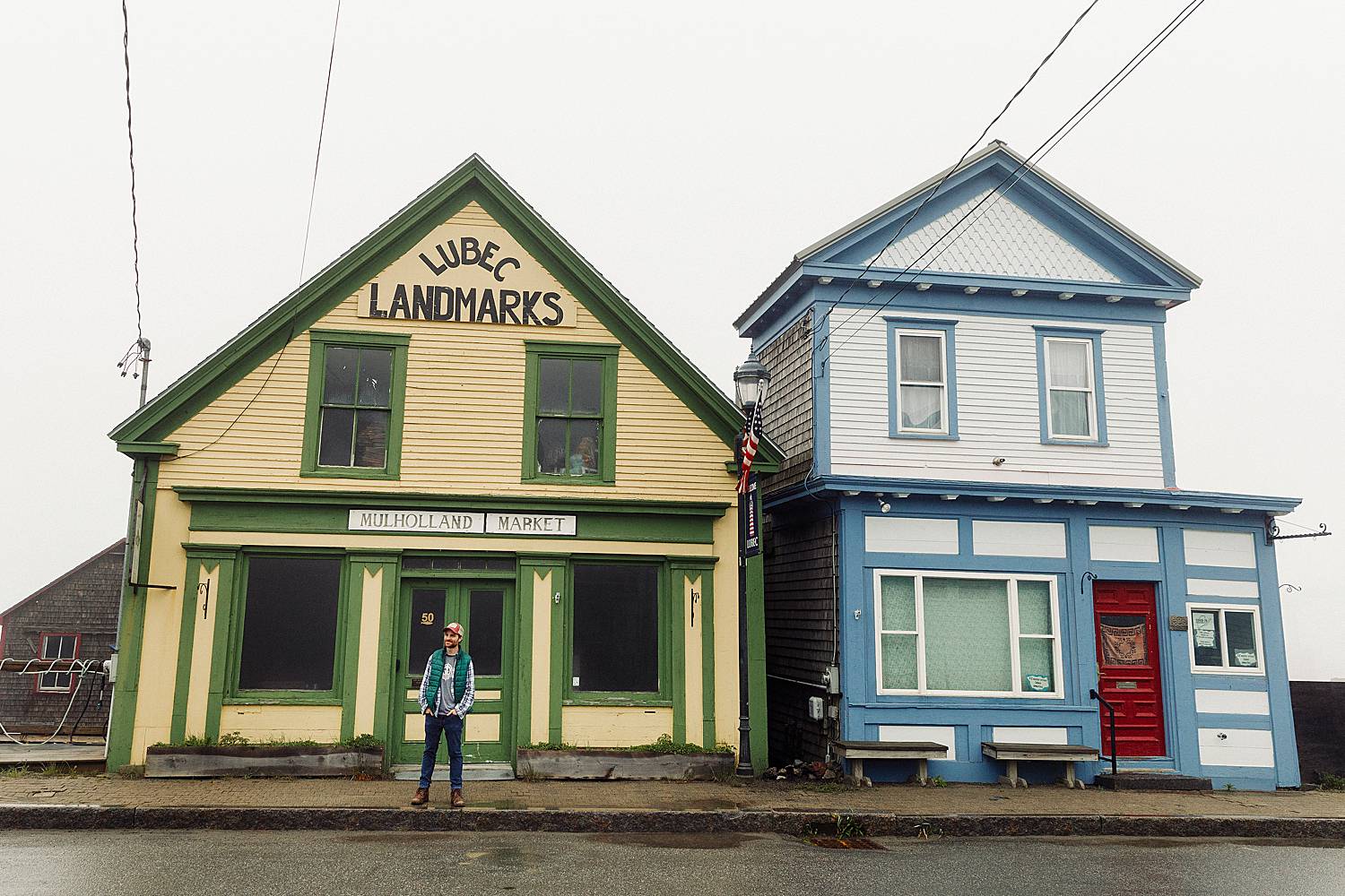photo of a man standing in downtown Lubec, Maine