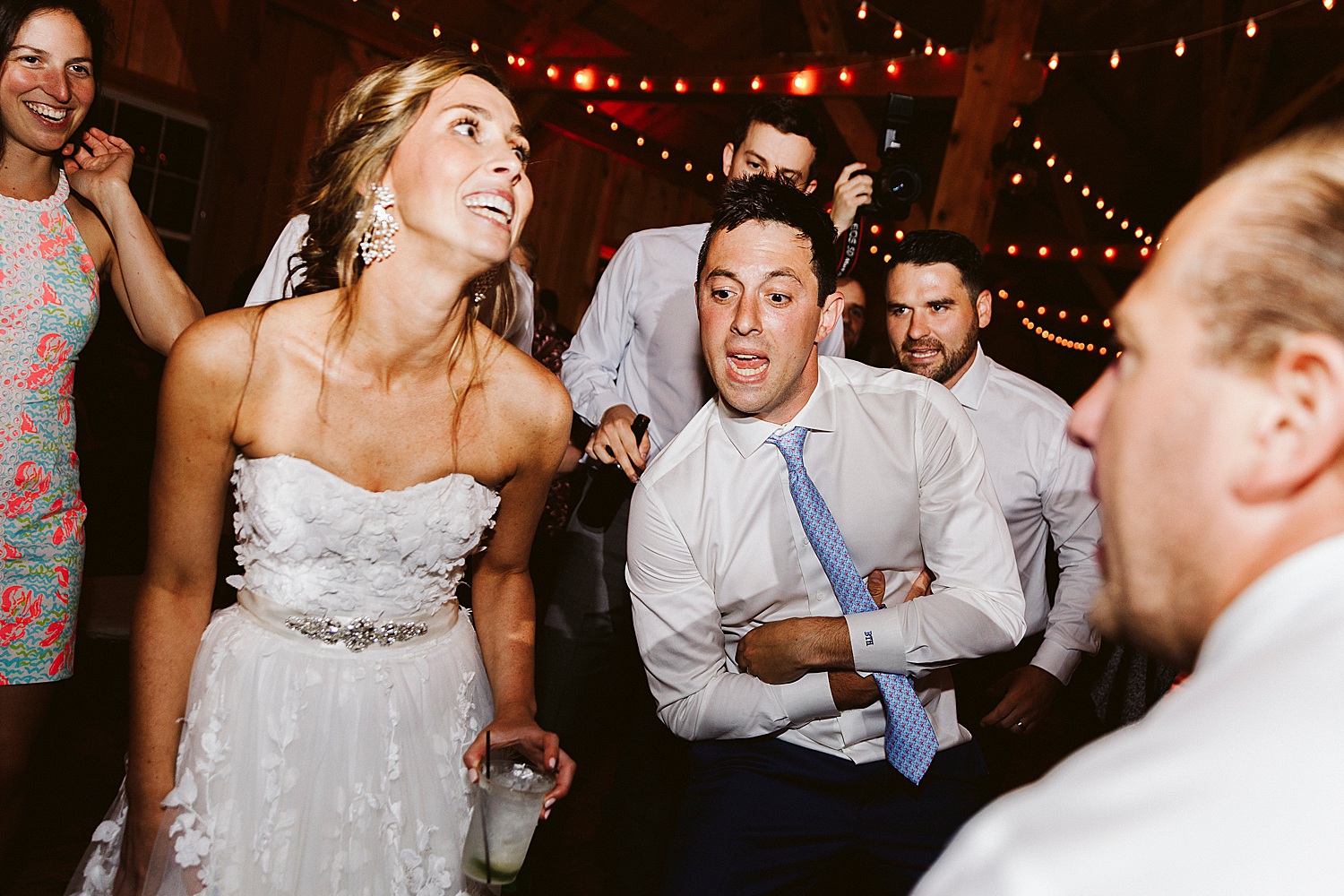 Bride and groom on dance floor at Maine wedding reception at Granite Ridge Estate & Barn