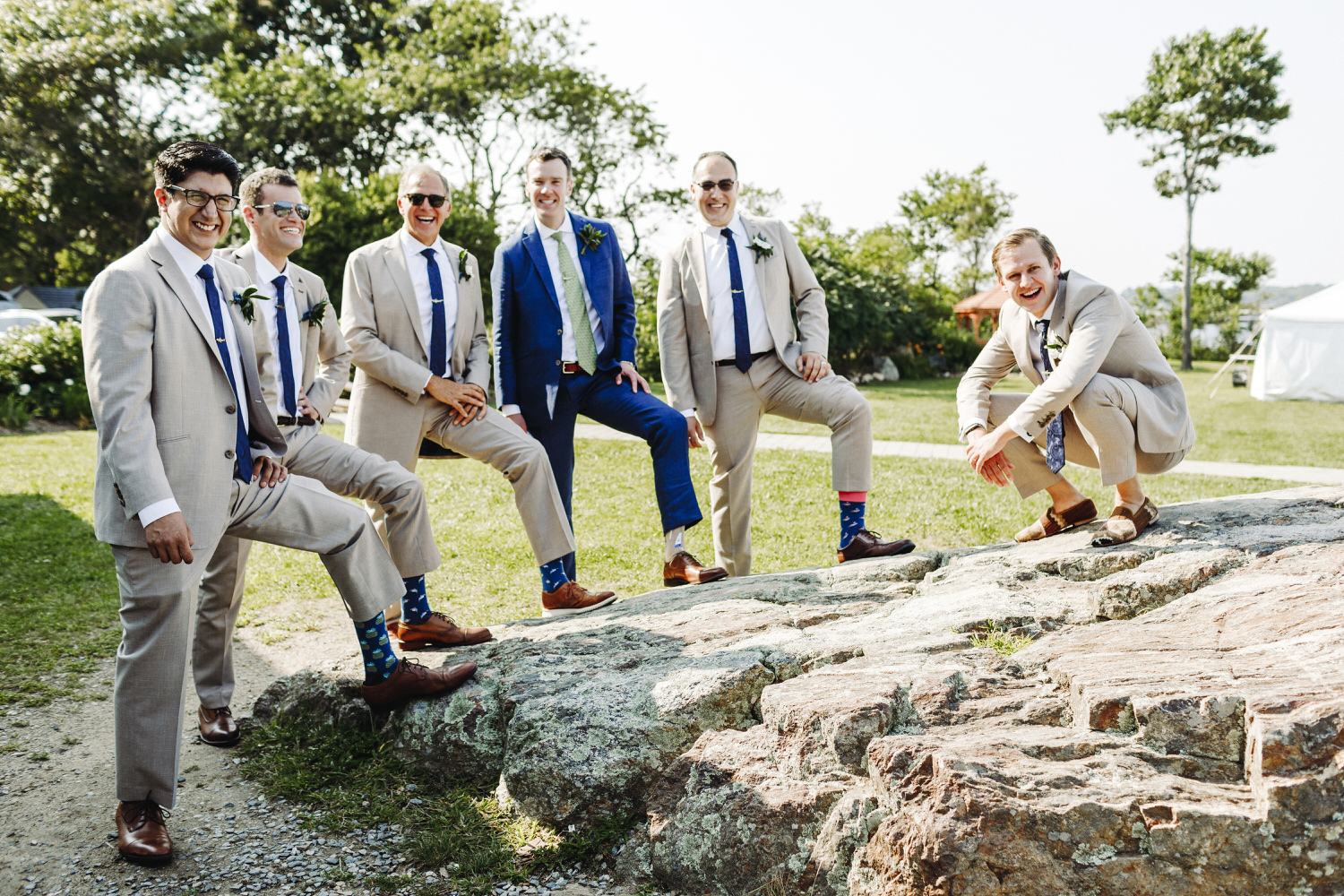 groom and groomsmen at wedding at Seacoast Science Center in Rye, NH