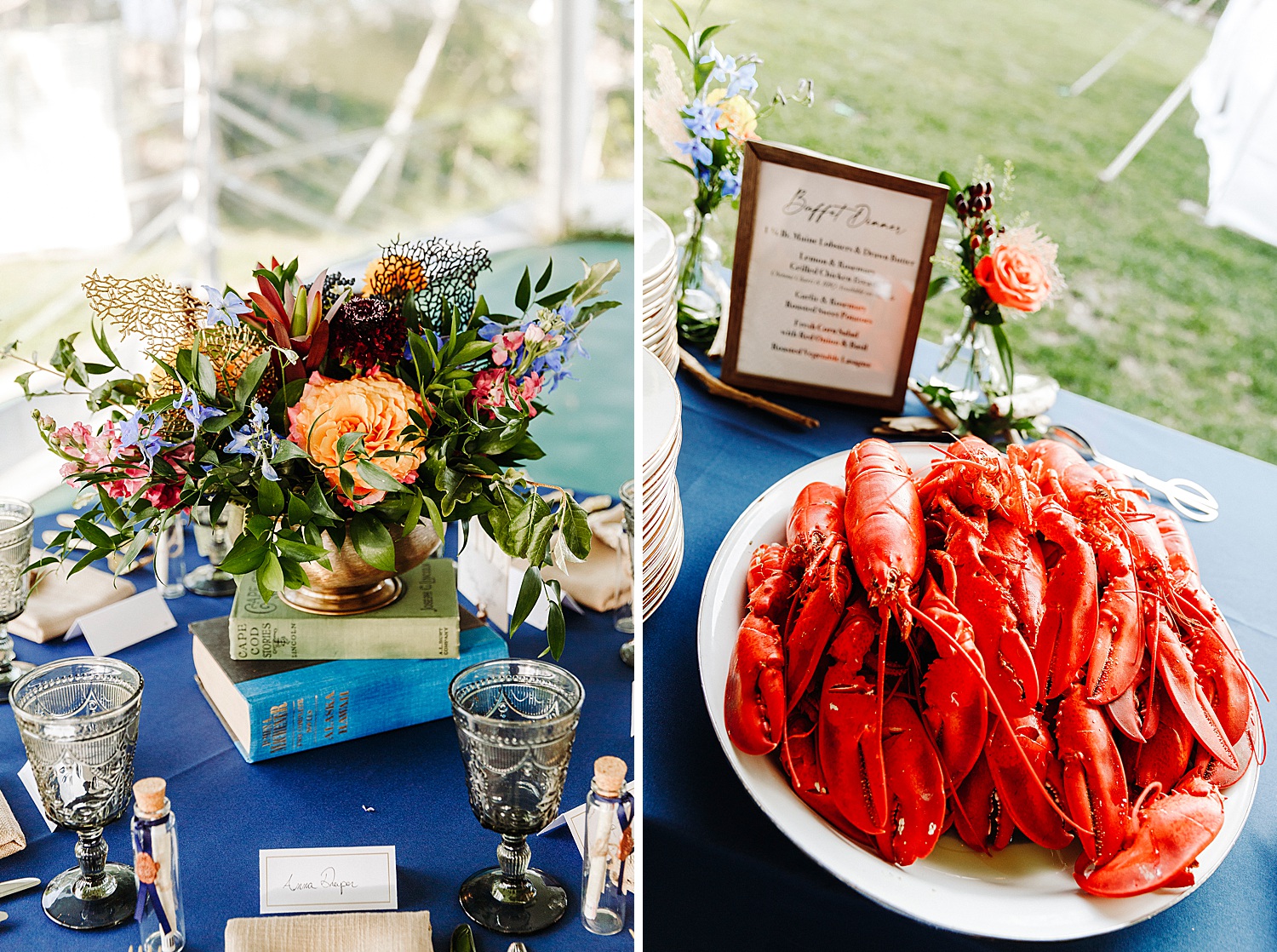 wedding table decor and lobster dinner at Seacoast Science Center