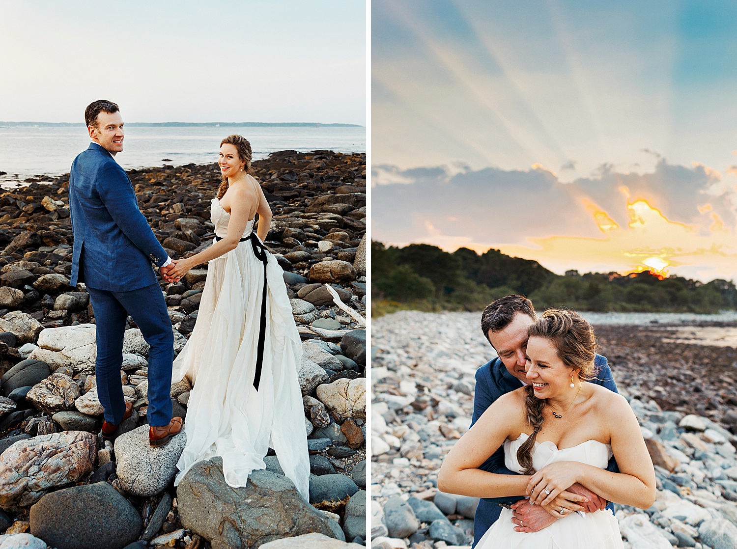 wedding portraits at sunset during wedding at Seacoast Science Center