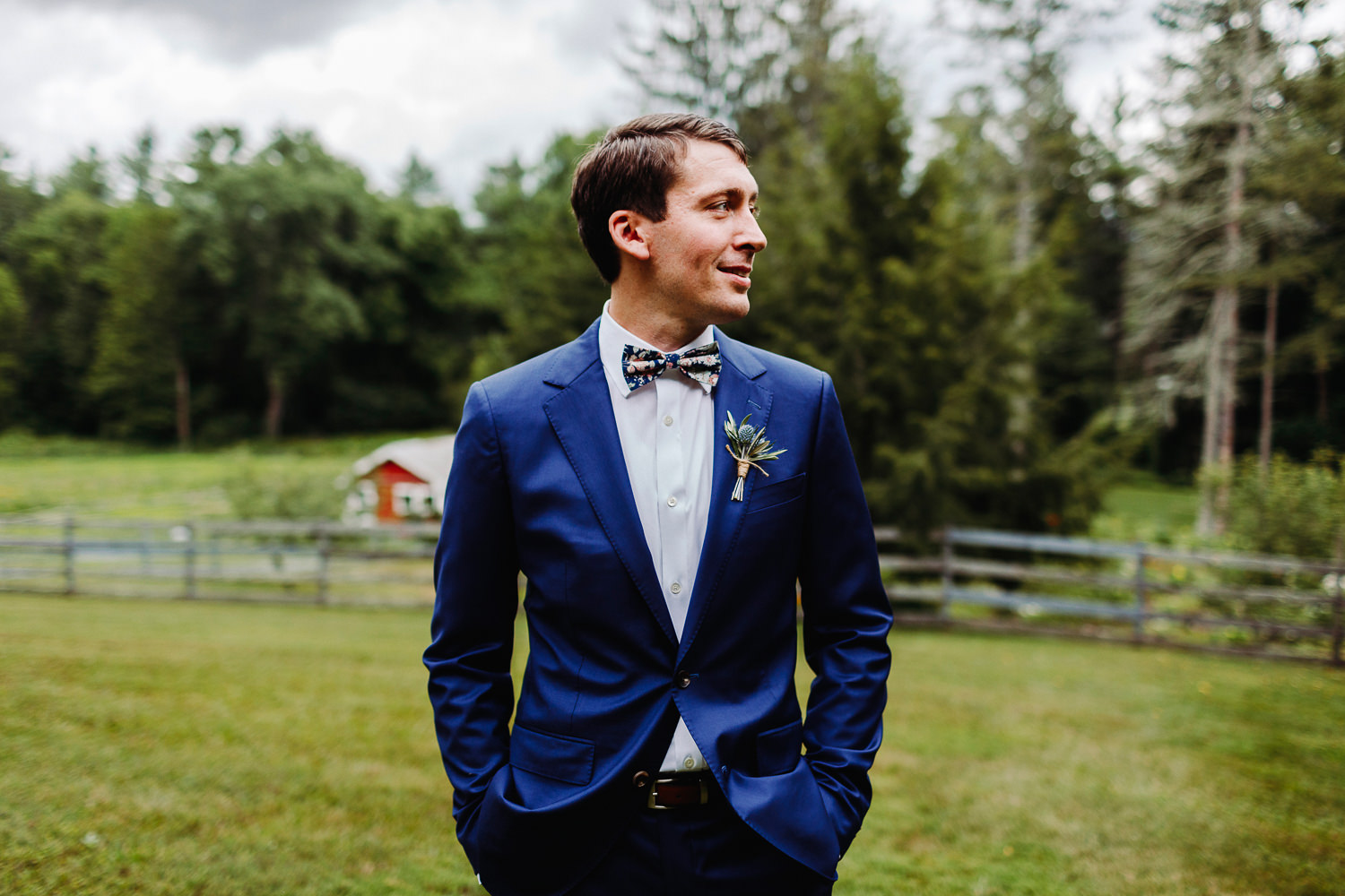 portrait of groom at Arlington, Vermont wedding