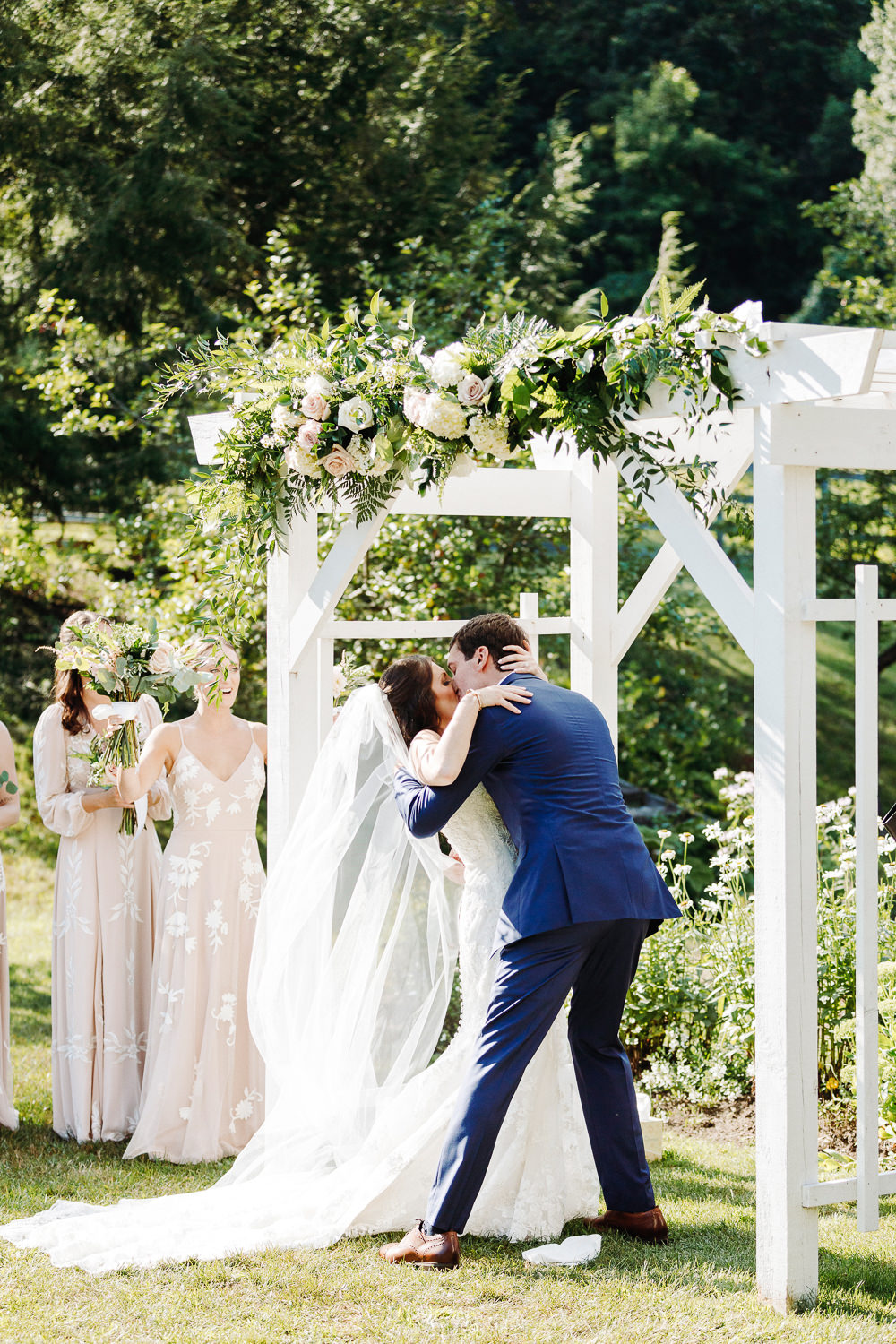 first kiss at Arlington, Vermont wedding