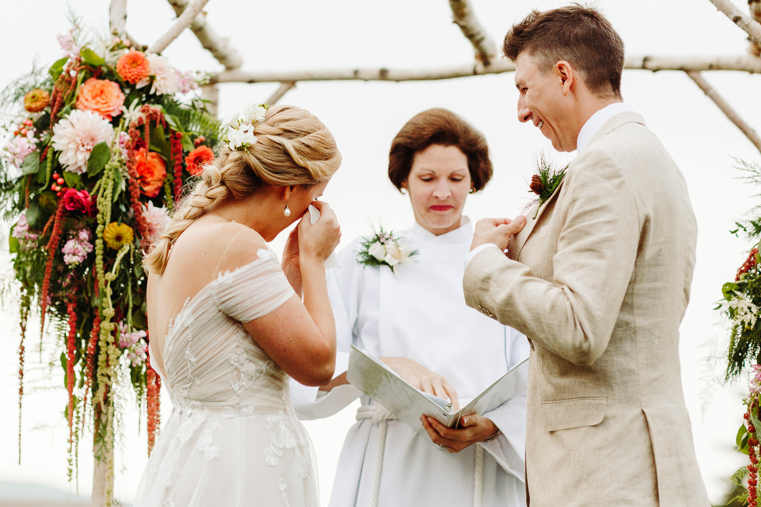 bride crying during wedding ceremony