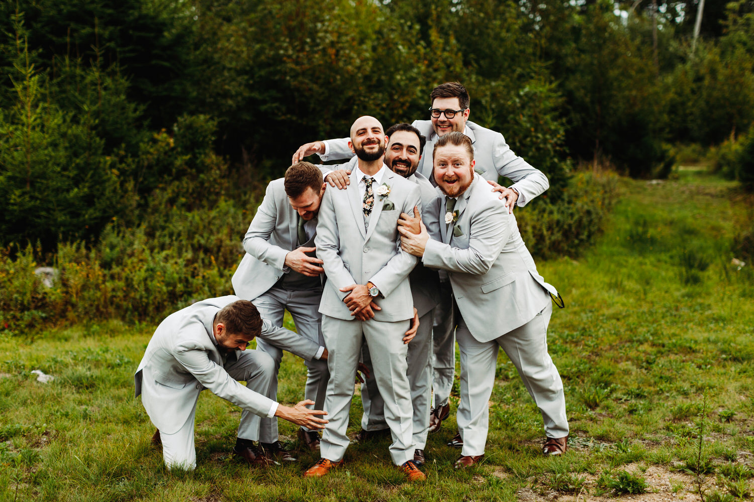 Groom and groomsmen at Orr's Island Maine Wedding
