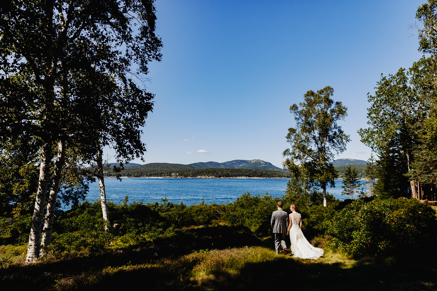 Portrait of bride and groom on Sutton Island