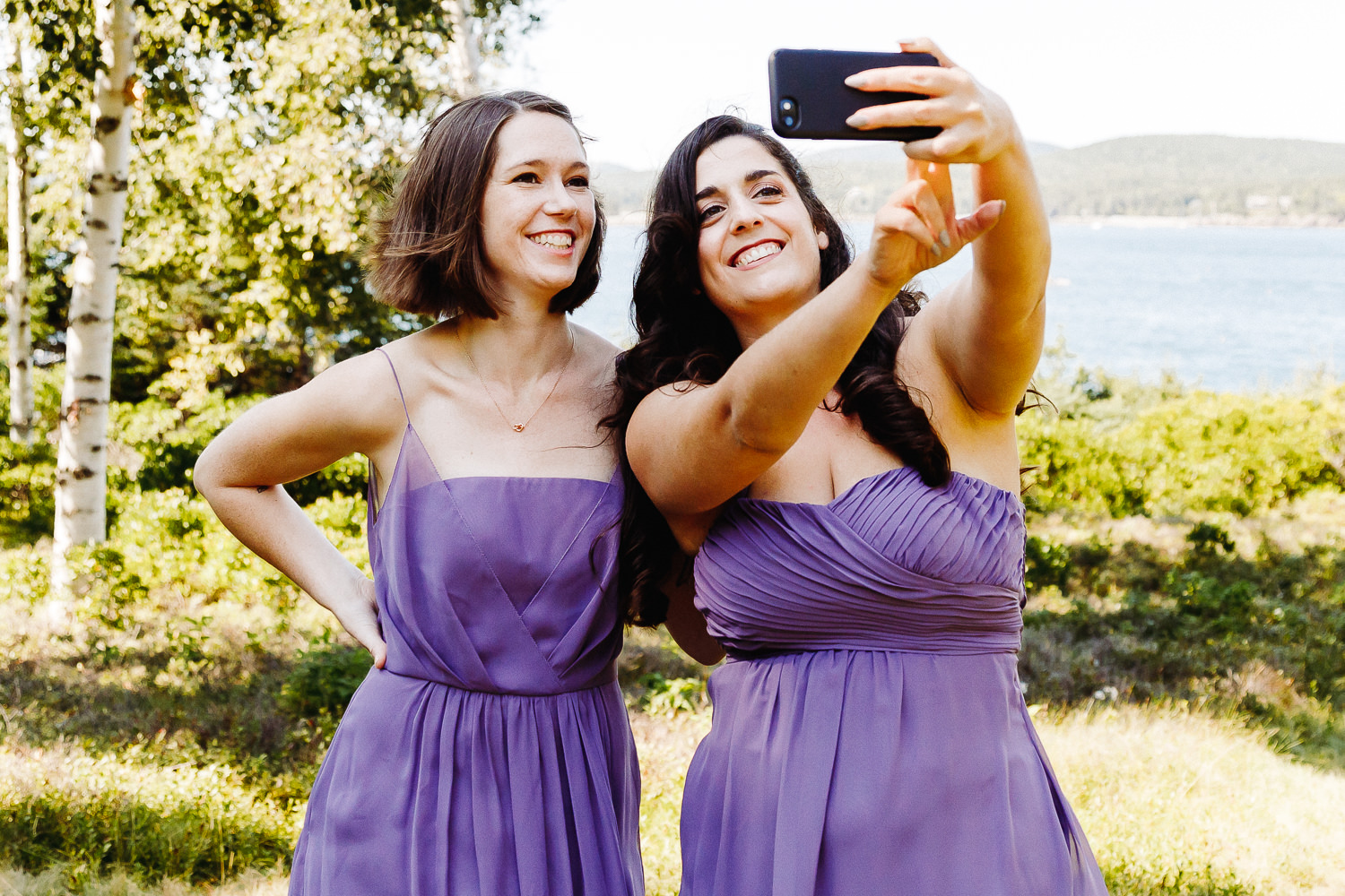 bridesmaids taking a selfie on Sutton Island