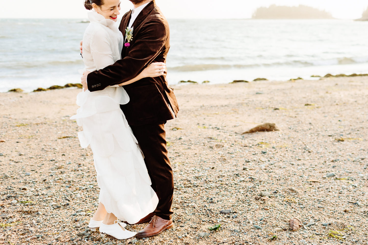 couple hugging at Deer Isle Maine wedding