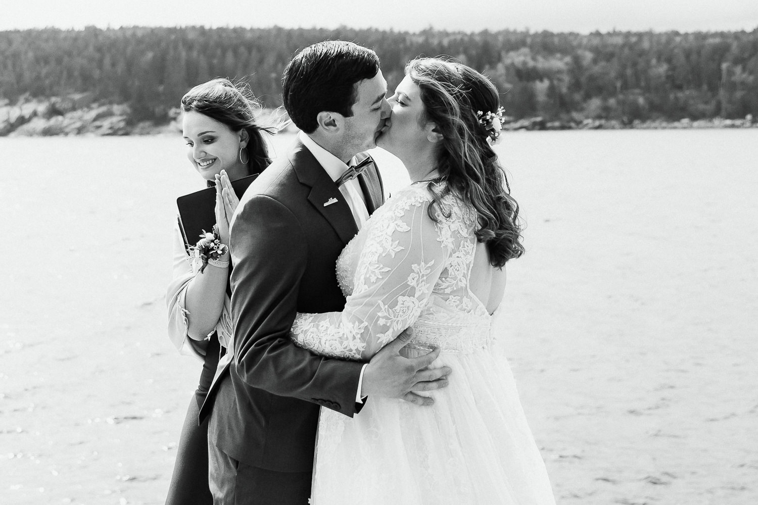 first kiss at spring Acadia wedding