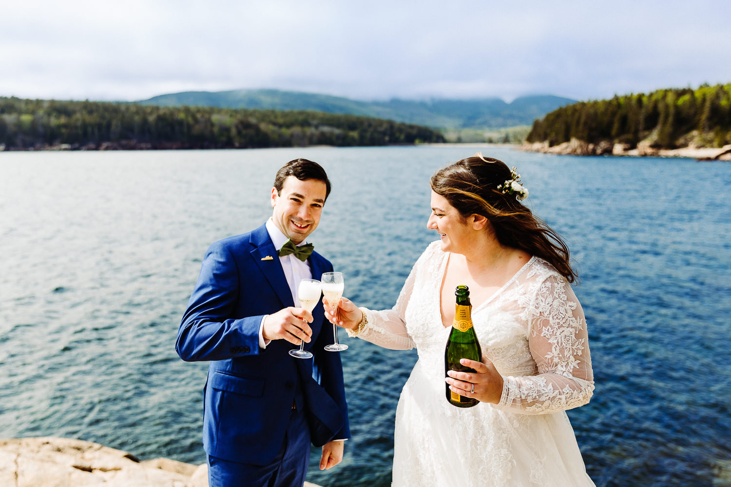champagne toast at spring Acadia wedding
