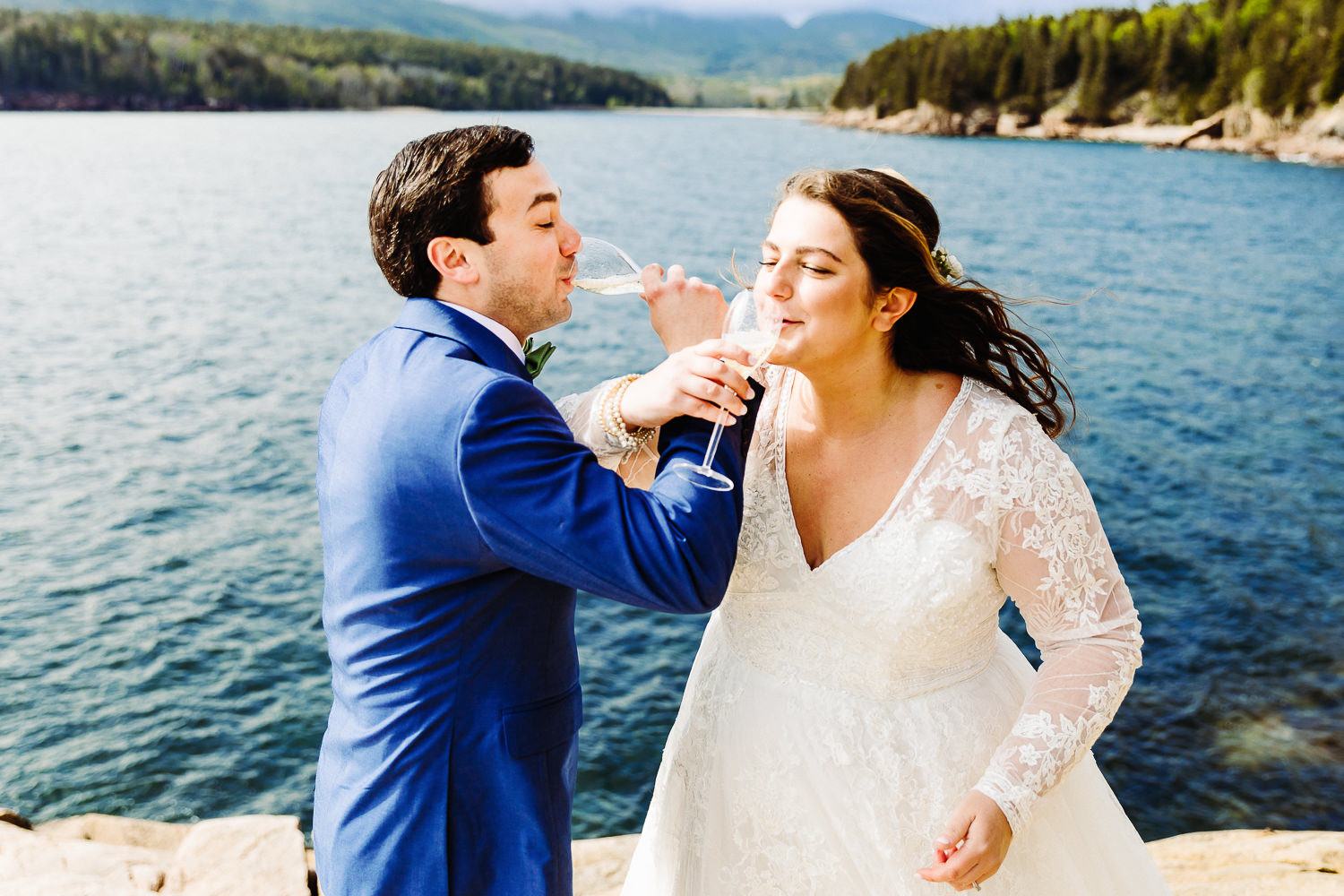 champagne toast at spring Acadia wedding