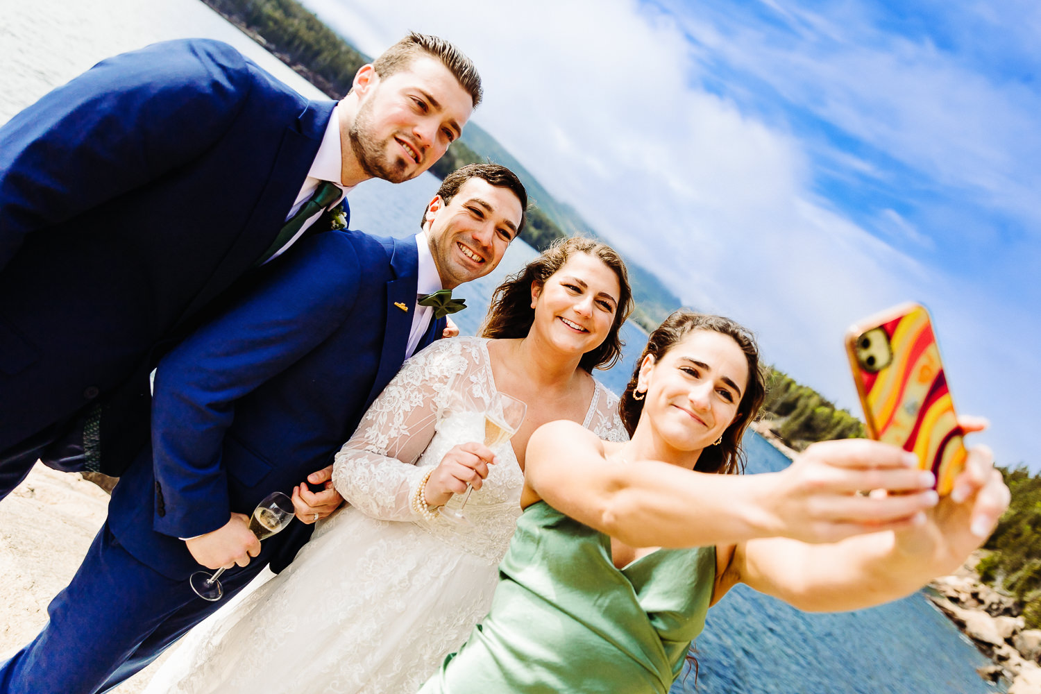 selfie at spring Acadia wedding
